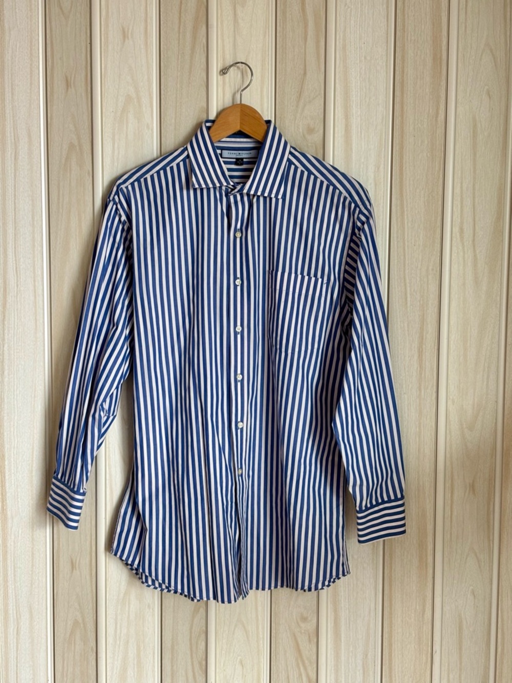 Tommy Hilfiger Navy and White Vertical Stripe Dress Shirt